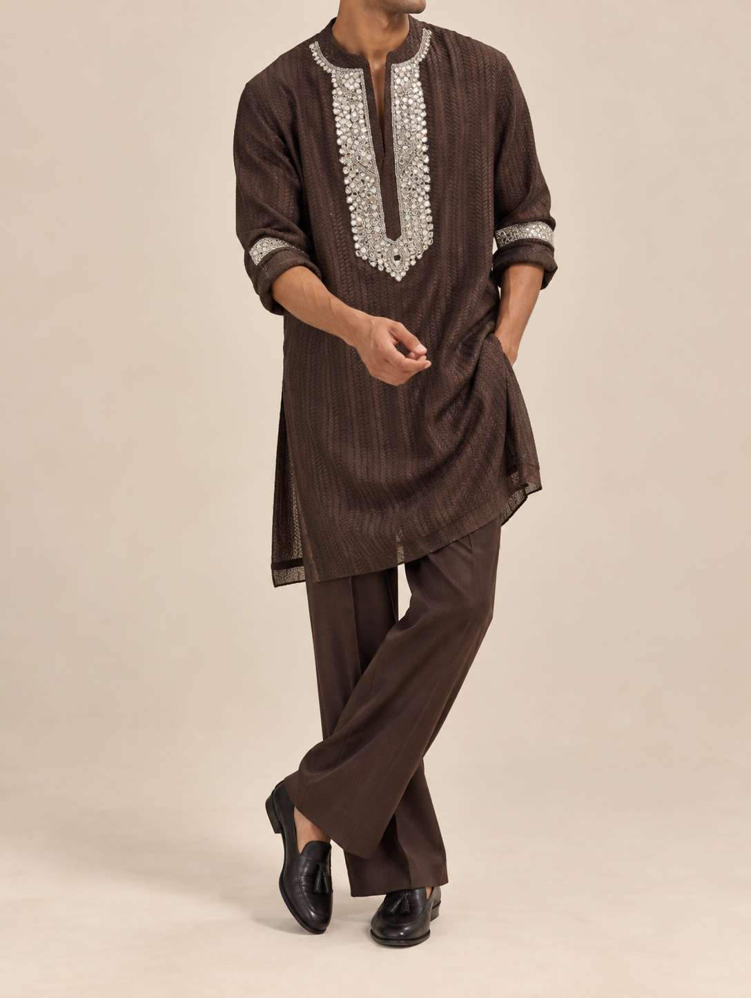 Brown Mirror Work Kurta