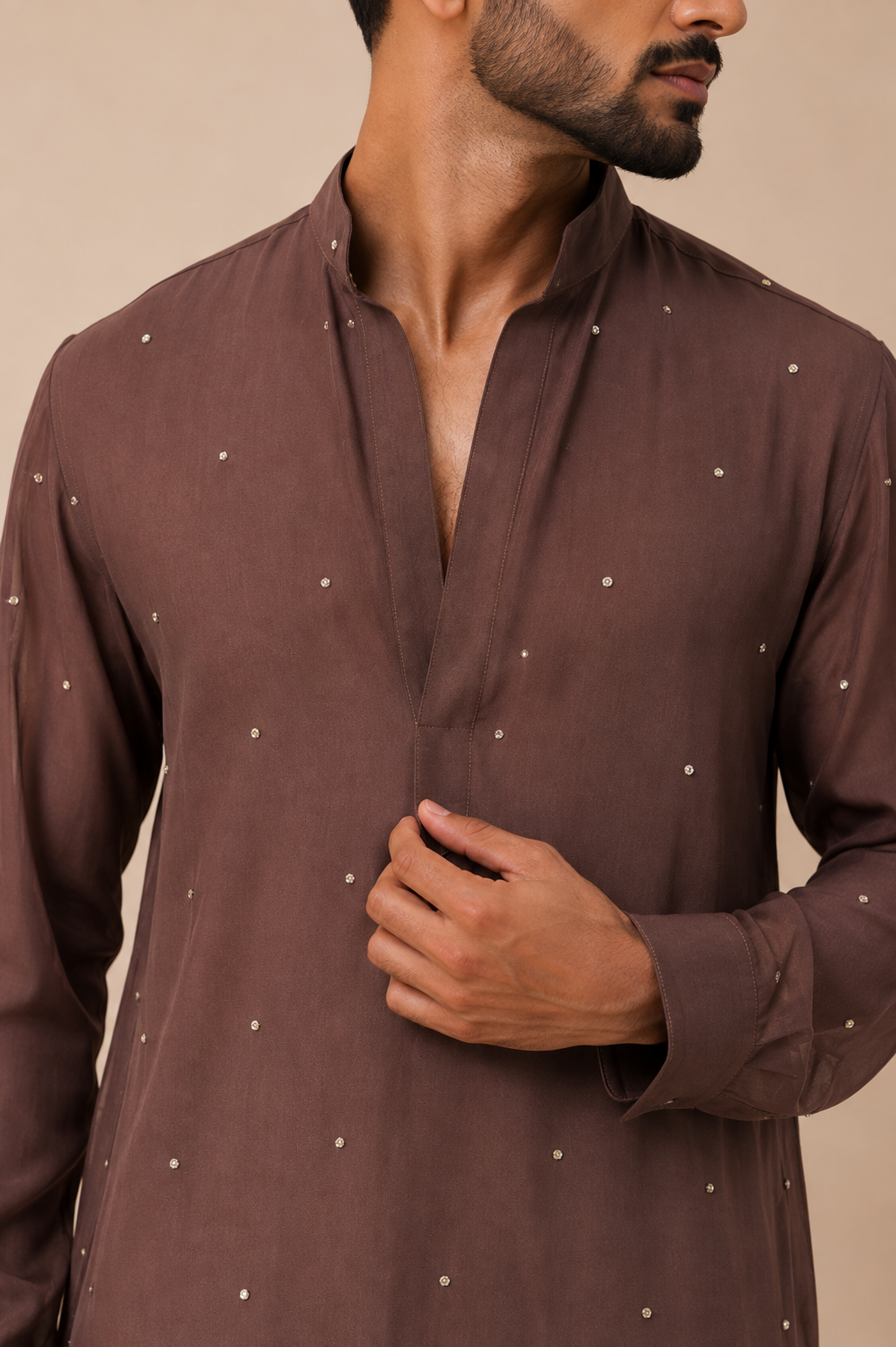 Brown Georgette Embroidered Kurta