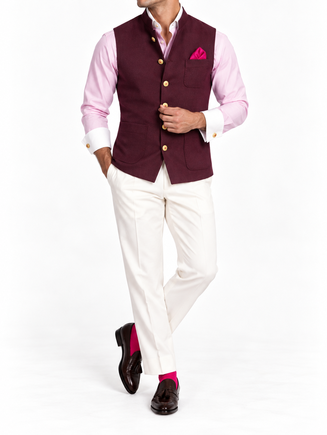 Burgundy Wool Blend Nehru Jacket