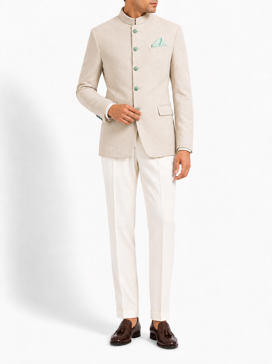 Ivory Suede Bandhgala
