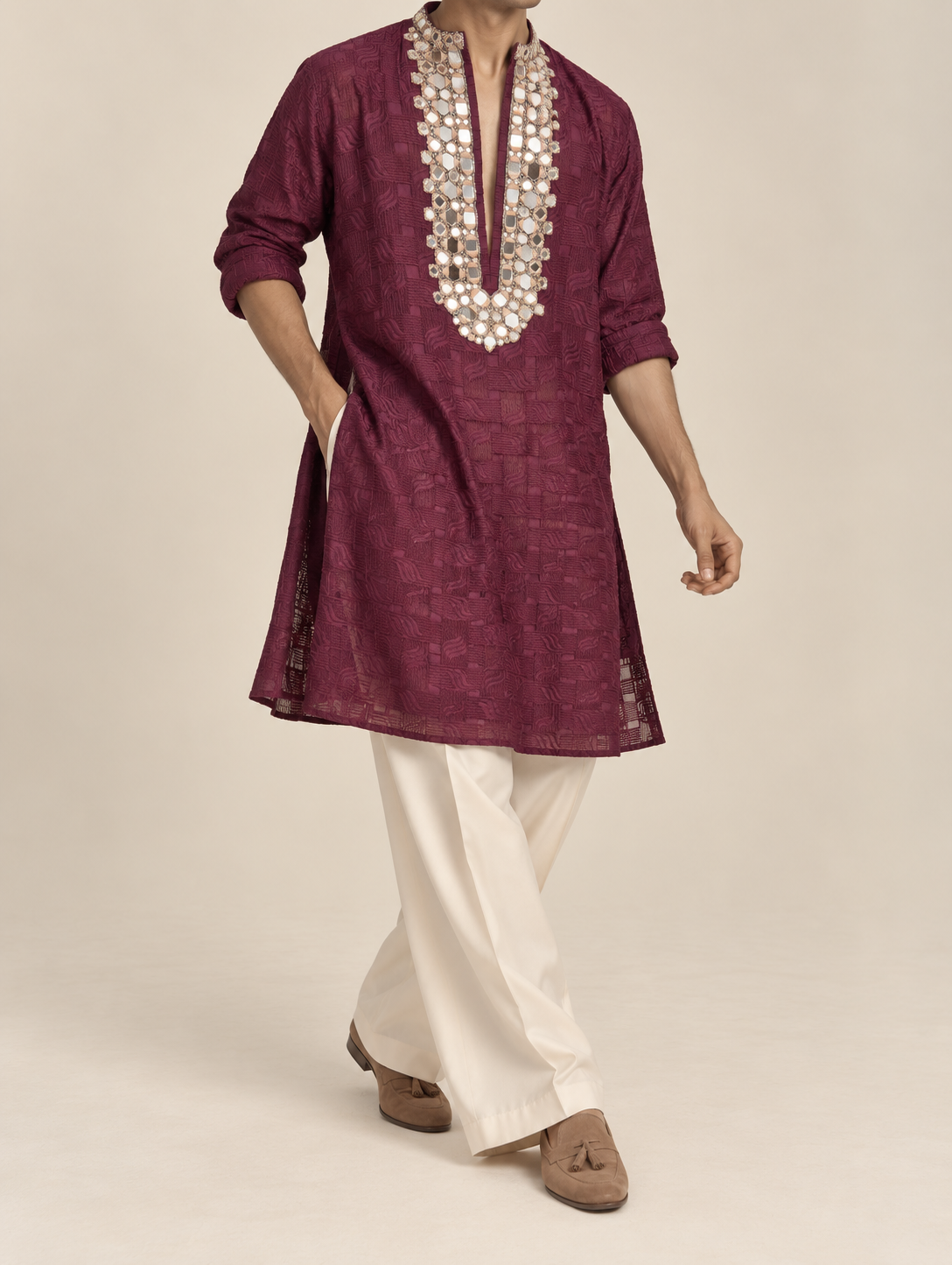 Dark Purple Mirror Work Kurta