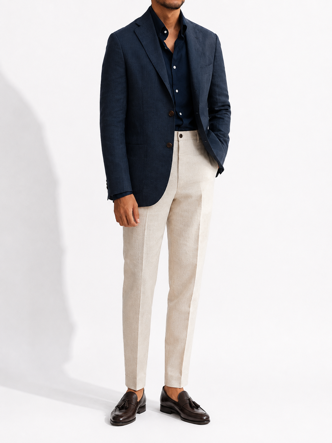 Midnight Navy Linen Tailored Blazer