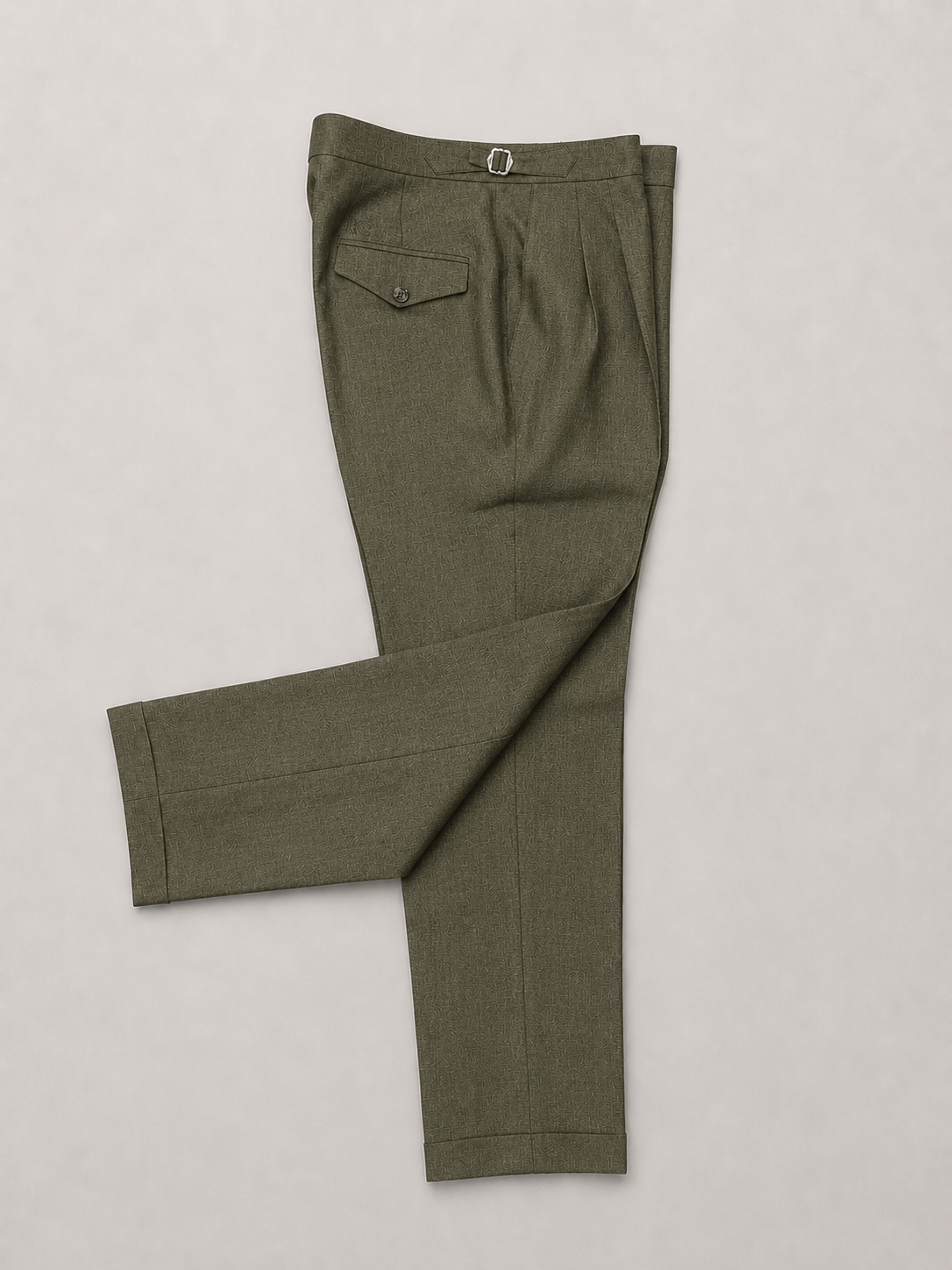 Dark Olive Linen 2 Pleat Trousers