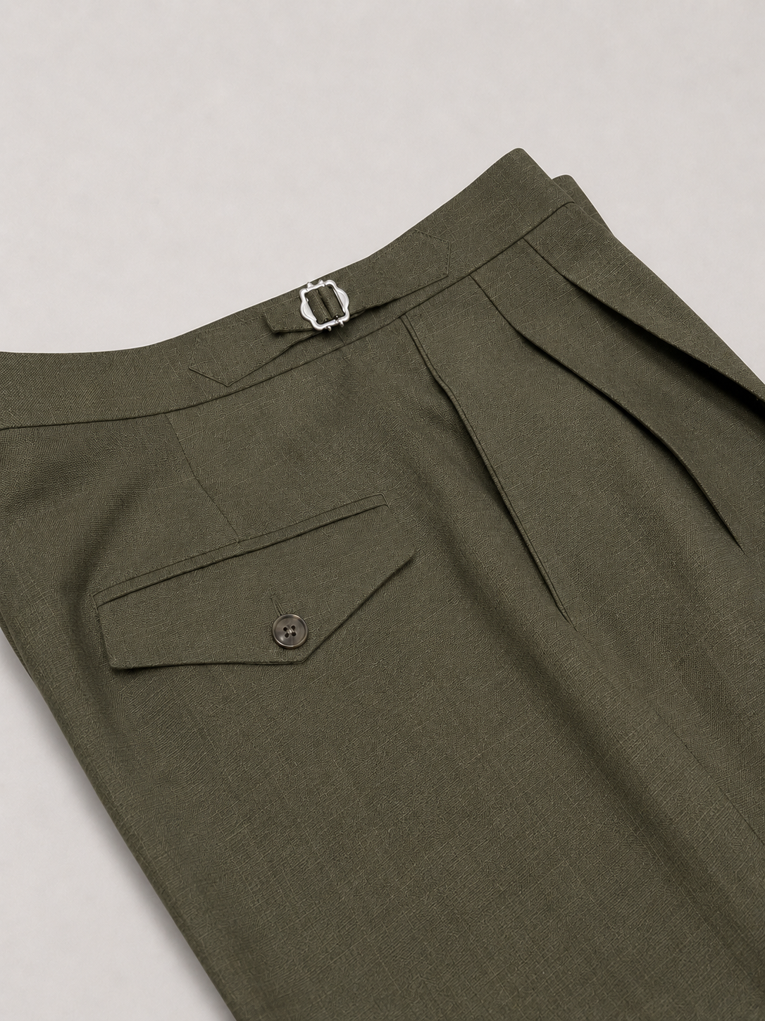Dark Olive Linen 2 Pleat Trousers