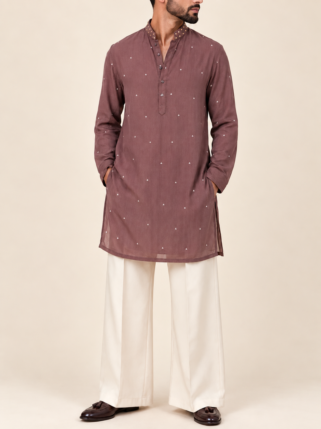 Dark Onion Pink Embroidered Kurta