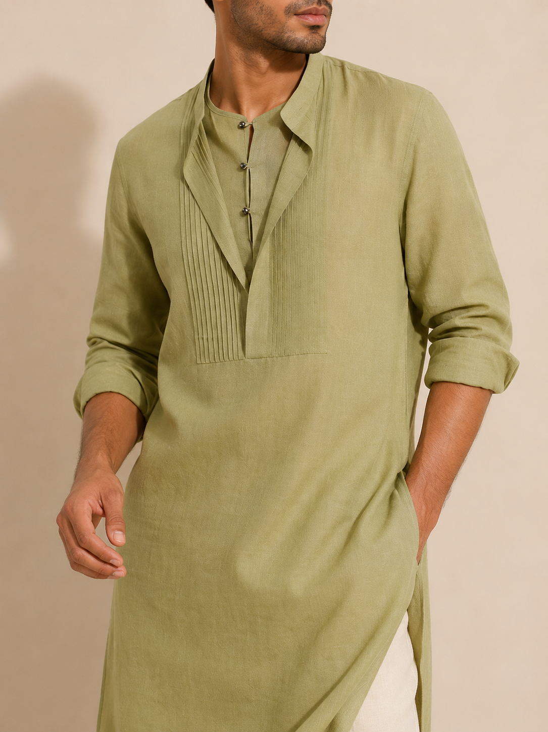 Sage Pleated Linen Kurta