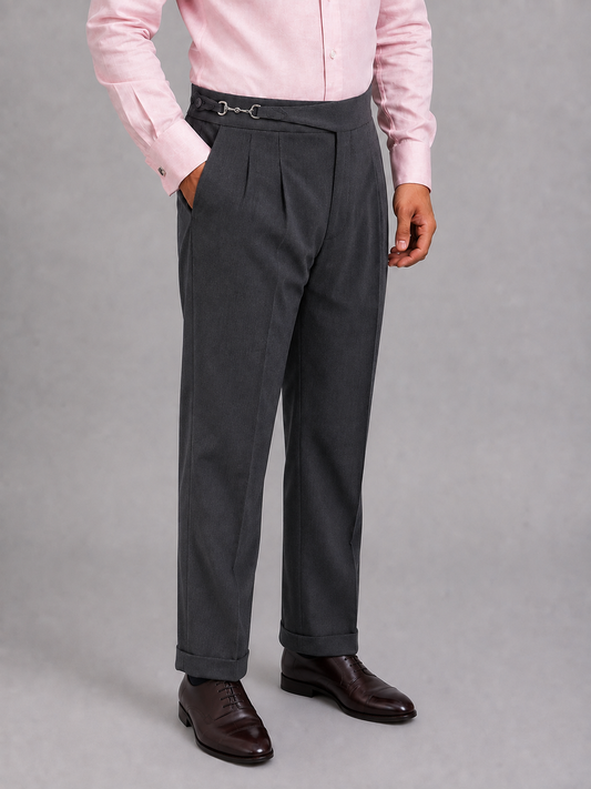 Dark Grey Buckle Gurkha Trousers