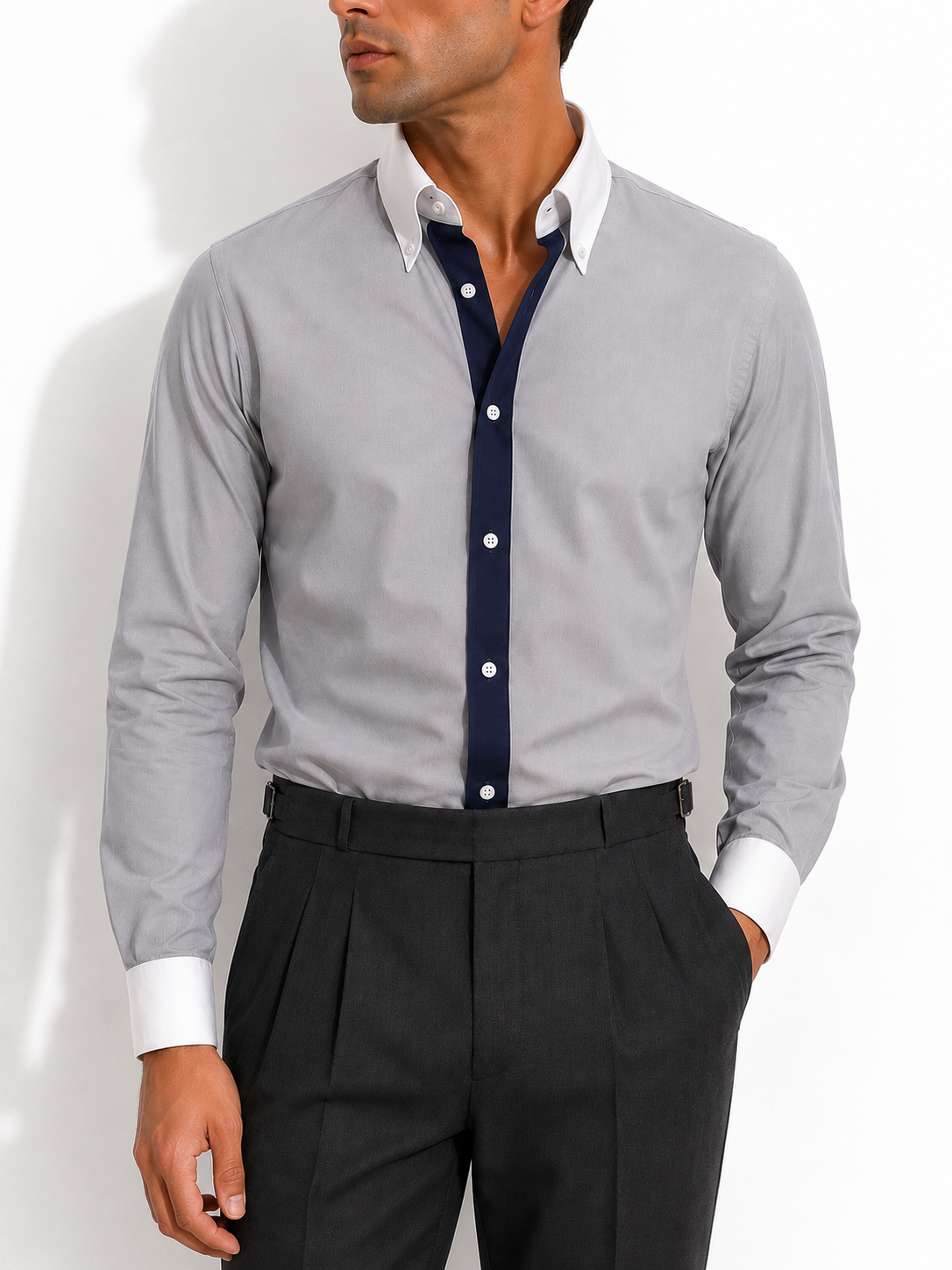 Grey Milano Contrast Cotton Shirt