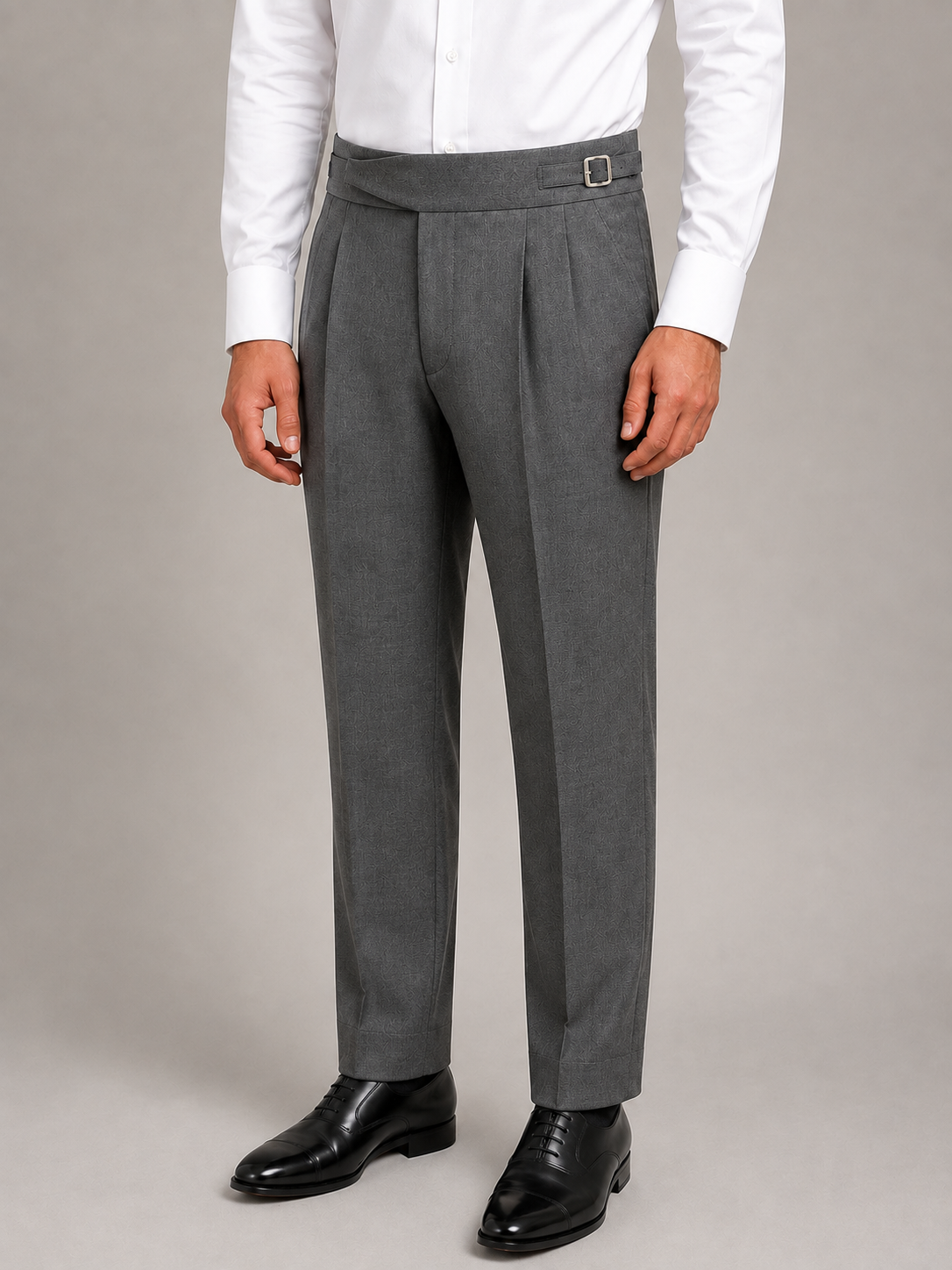 Steel Grey Double Buckle Gurkha Trousers