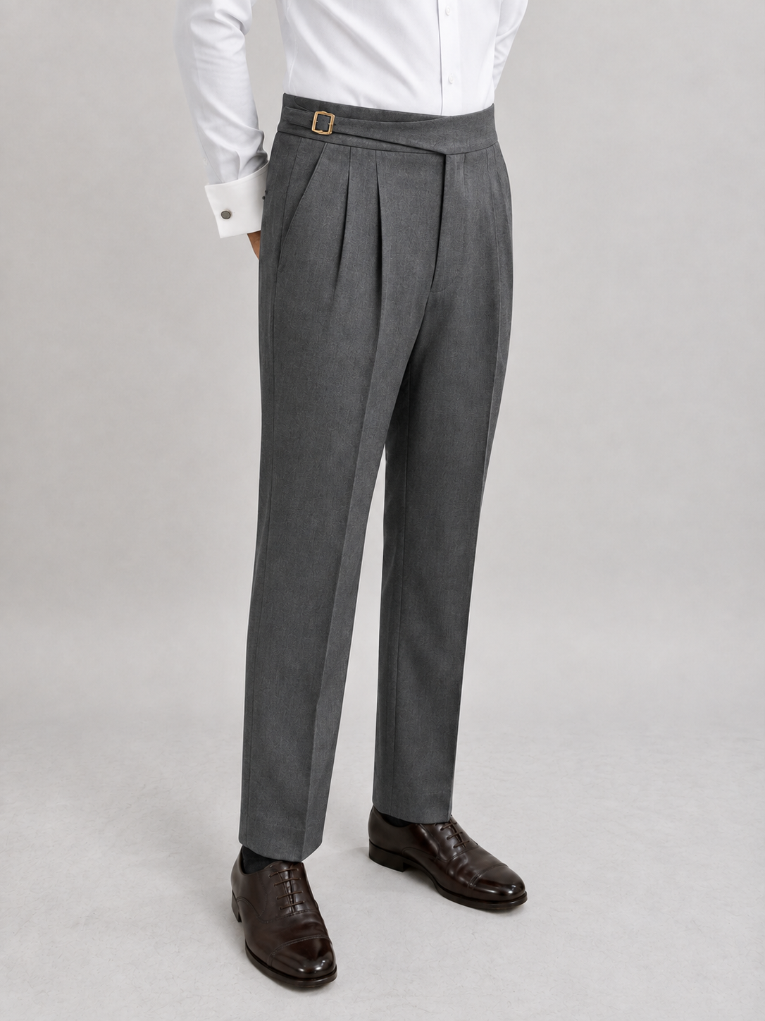 Steel Grey Double Buckle Gurkha Trousers