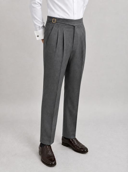 Steel Grey Double Buckle Gurkha Trousers