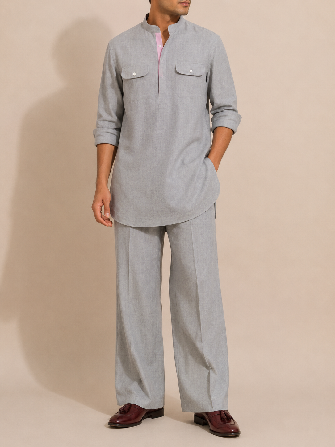Silver Grey Linen Kurta