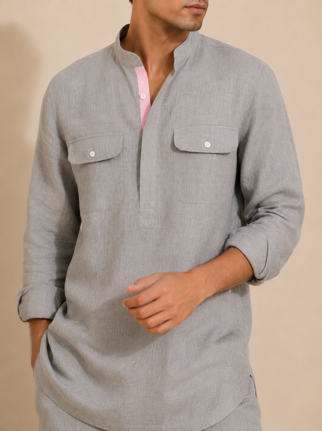 Silver Grey Linen Kurta