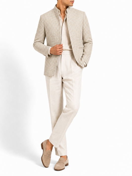 Windsor Houndstooth Matka Silk Bandhgala