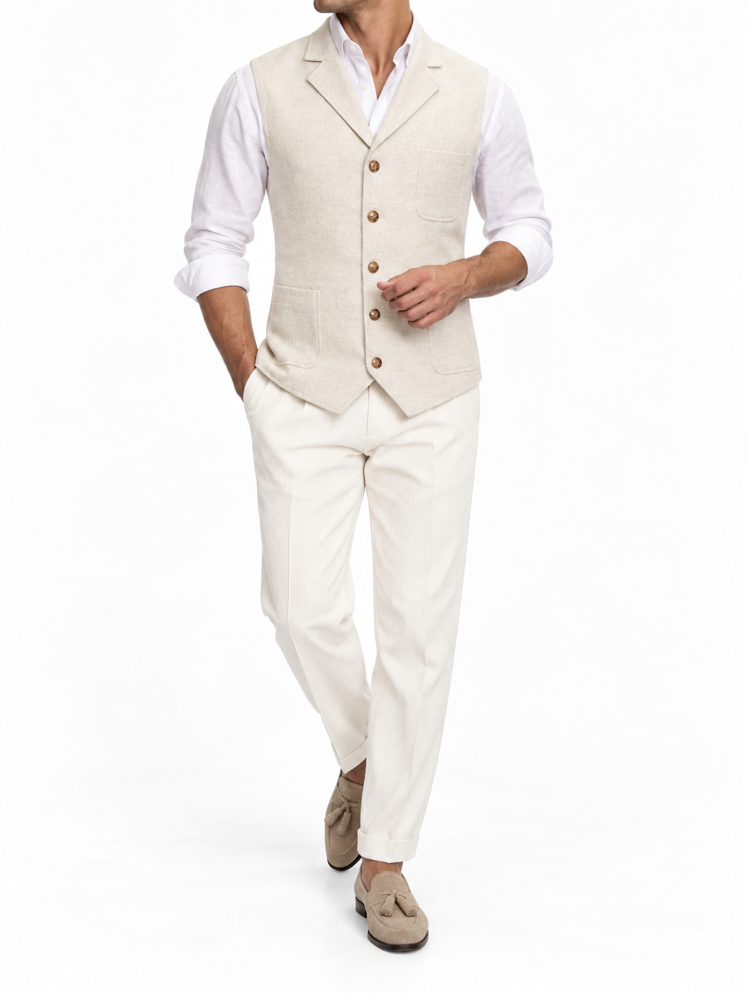 Ivory Linen Tailored Waistcoat