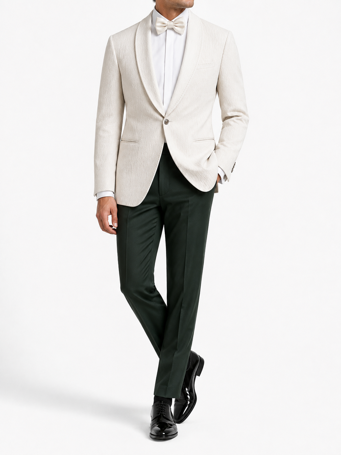 Ivory Textured Tuxedo Blazer