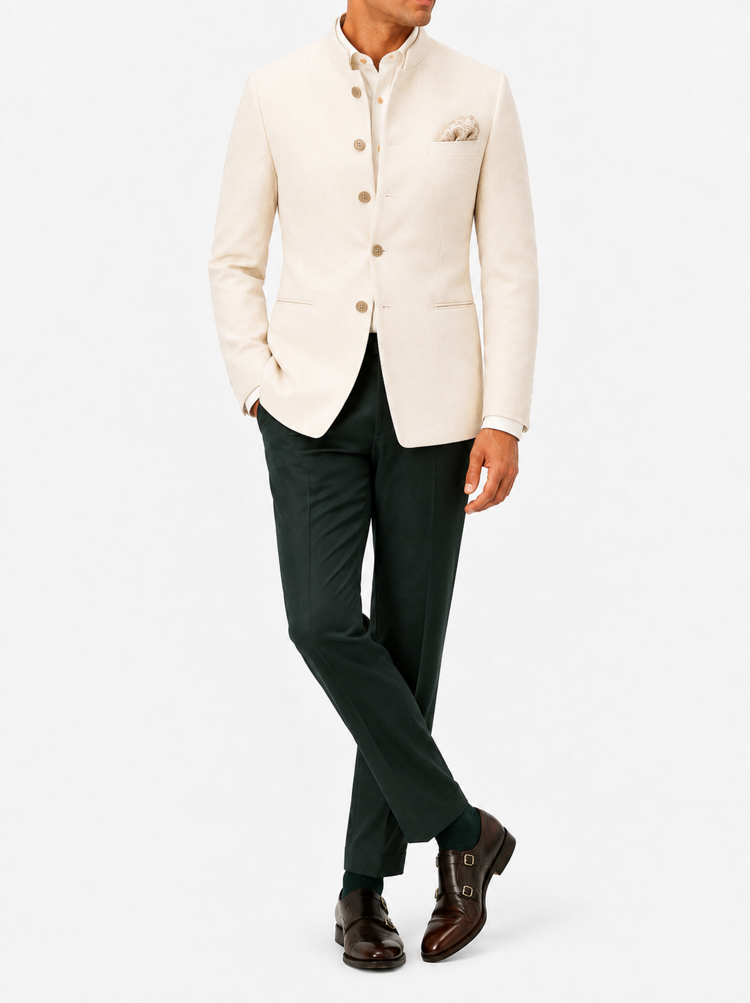 Ivory Flannel Bandhgala