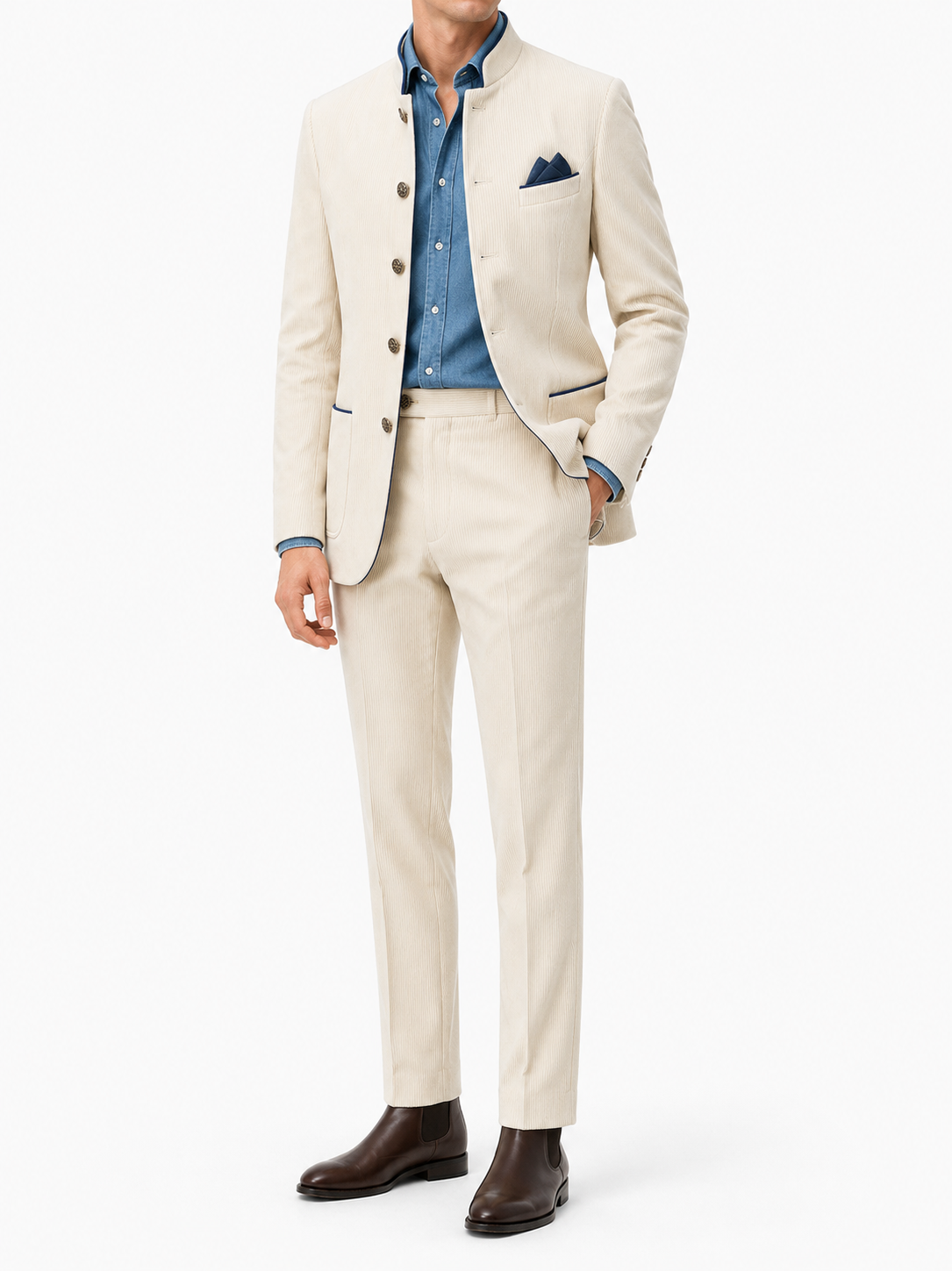 Ivory Corduroy Bandhgala