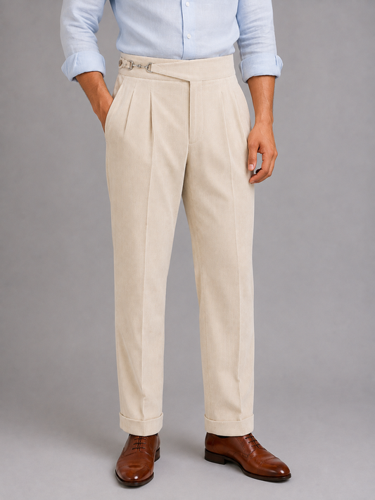 Ivory Fine-Wale Corduroy Gurkha Trousers