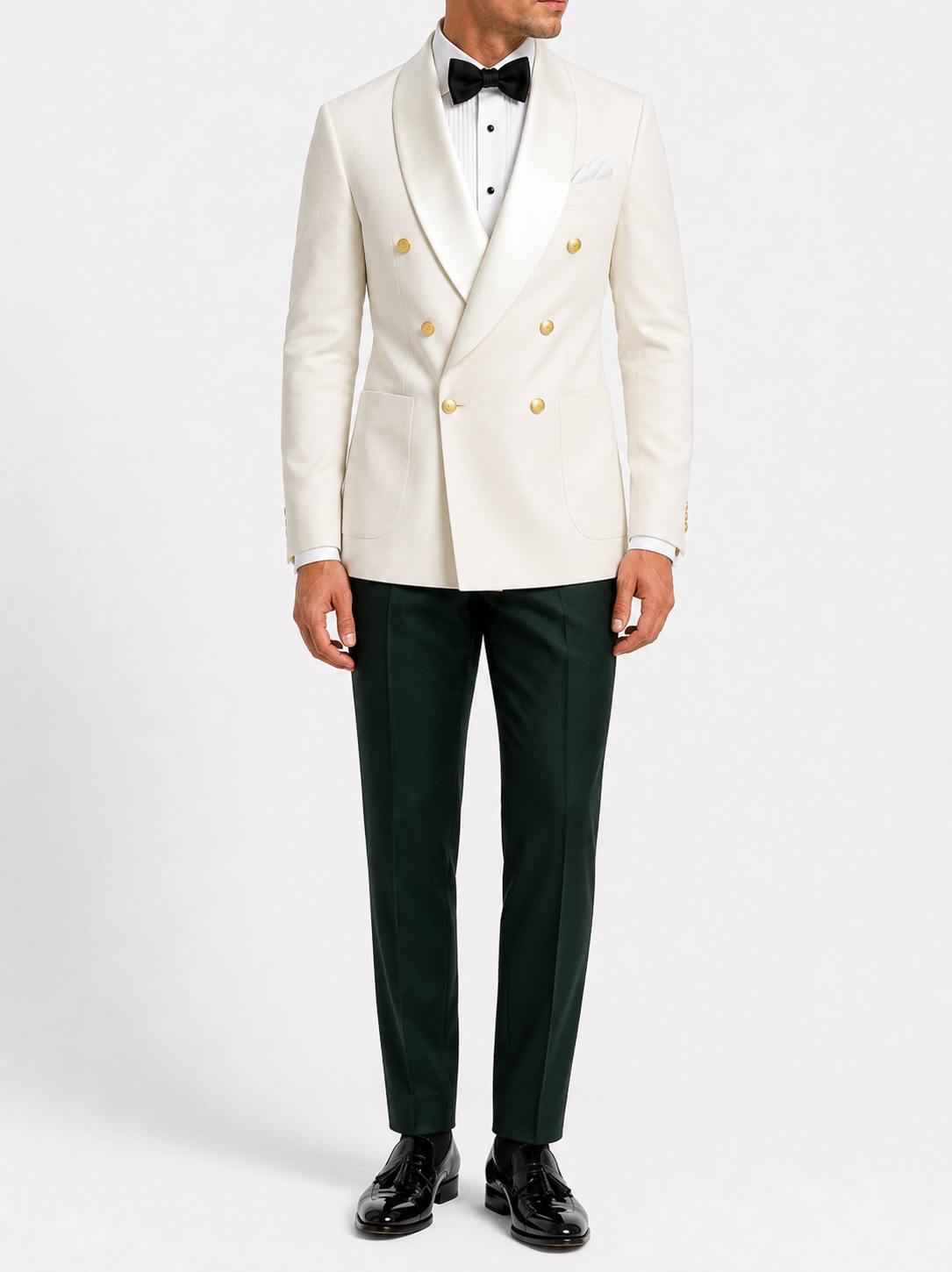 Ivory Double-Breasted Shawl Collar Tuxedo