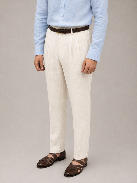 Ivory Hollywood Linen Trousers
