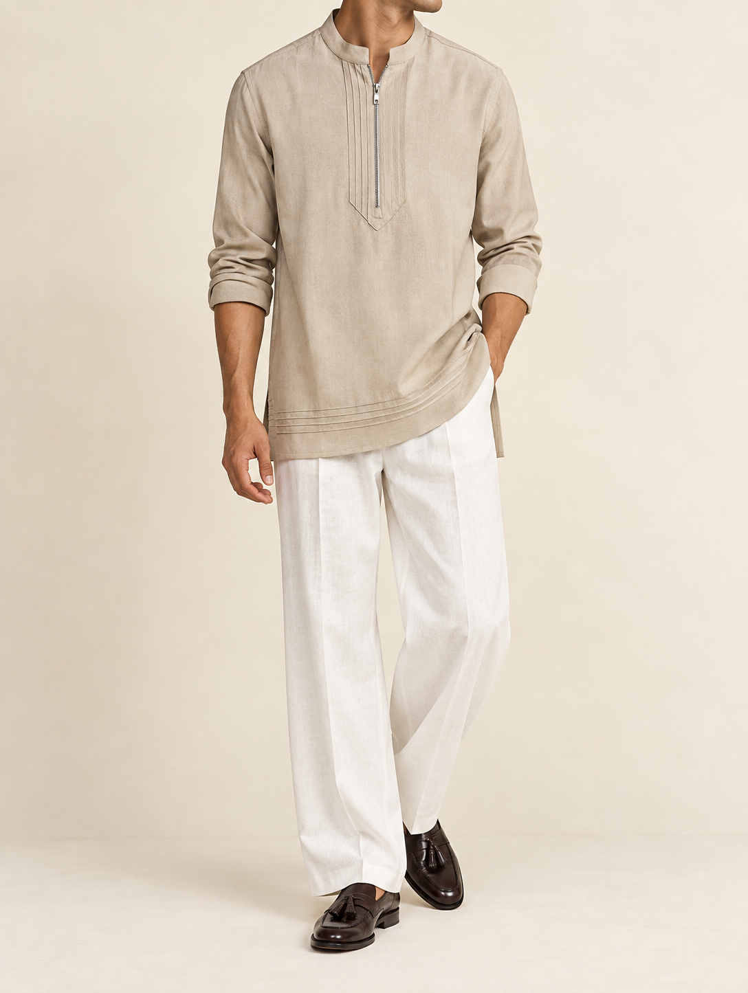 Light Beige Zipper Kurta