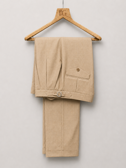 Light Camel Linen 2 Pleat Trousers