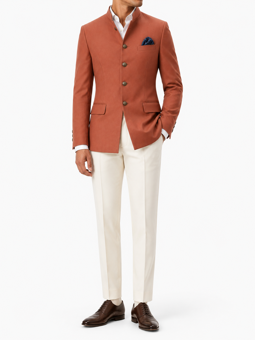 Burnt Terracotta Premium Wool Bandhgala