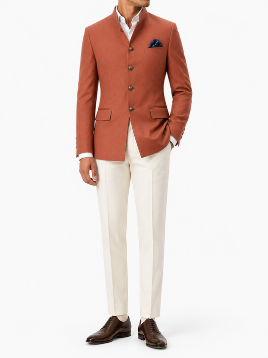 Burnt Terracotta Premium Wool Bandhgala