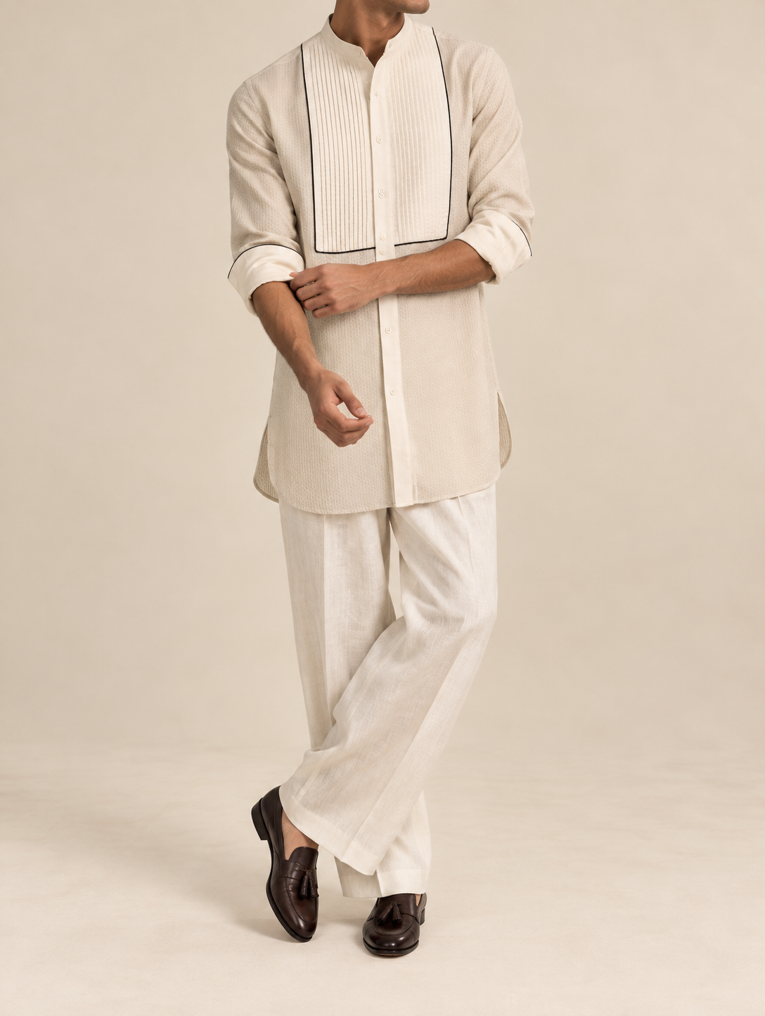 Ivory Linen Pleated Kurta