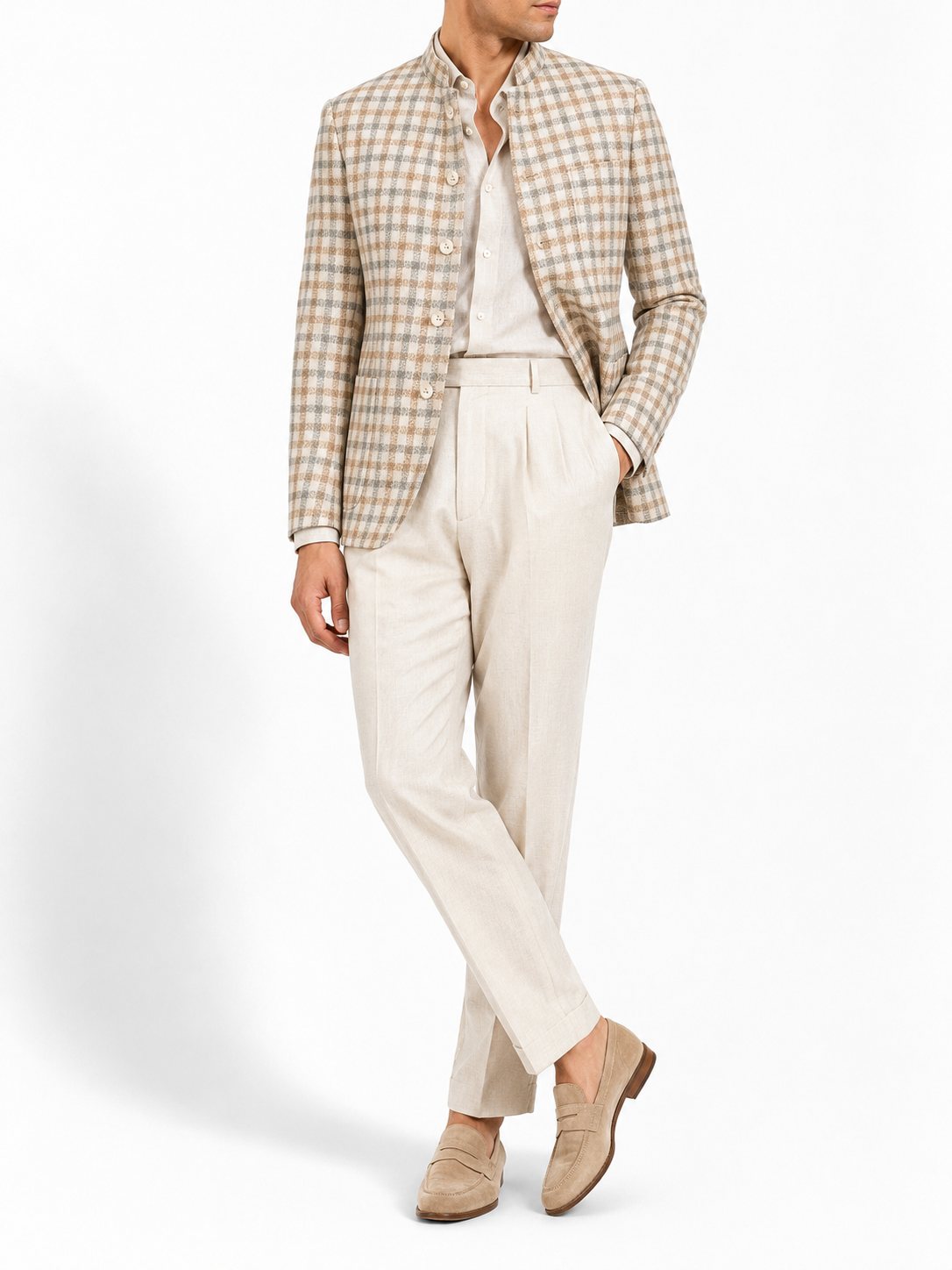Sandstone Check Linen Bandhgala