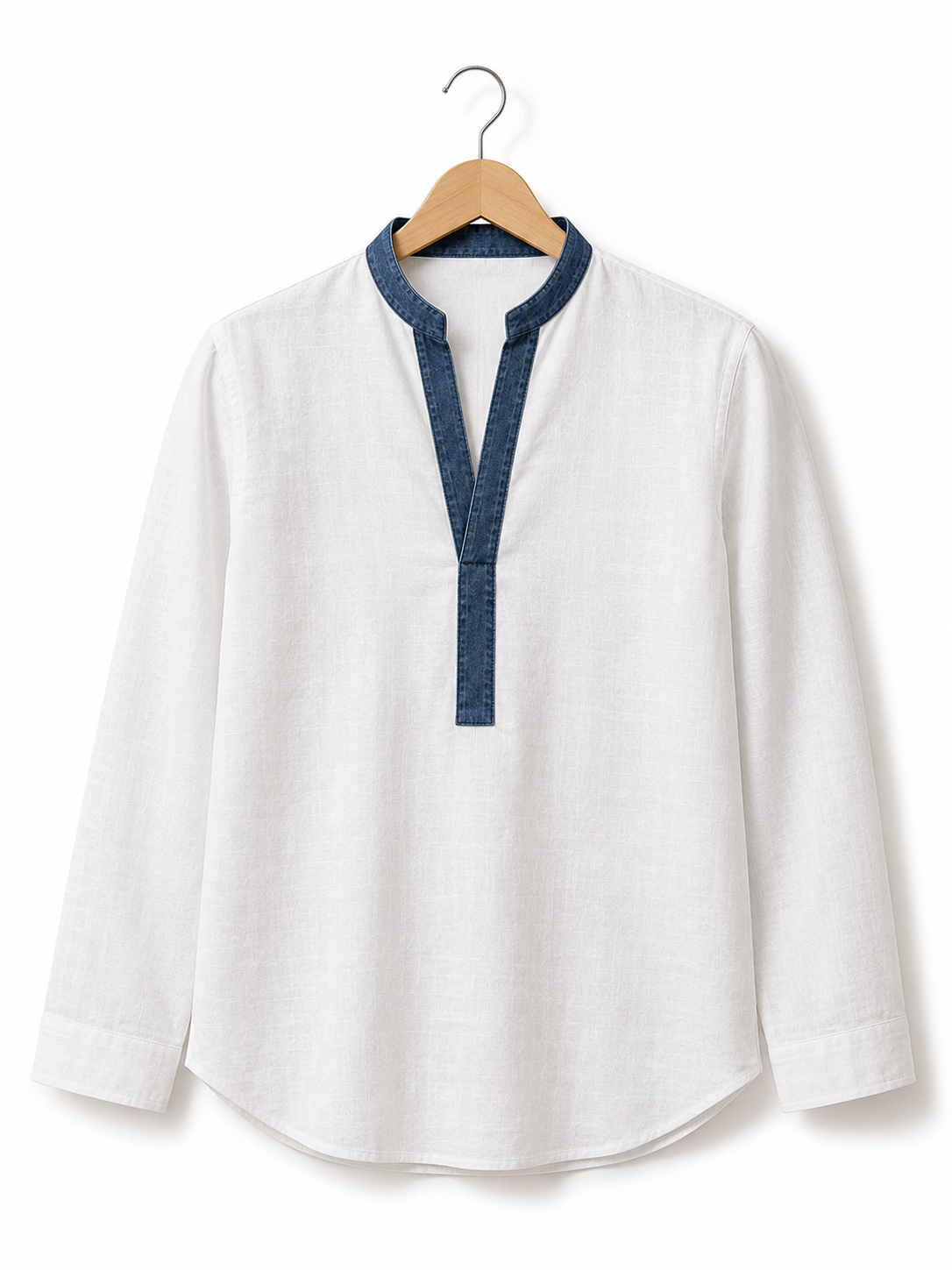 Capri Denim-Trim Linen Kurta Shirt