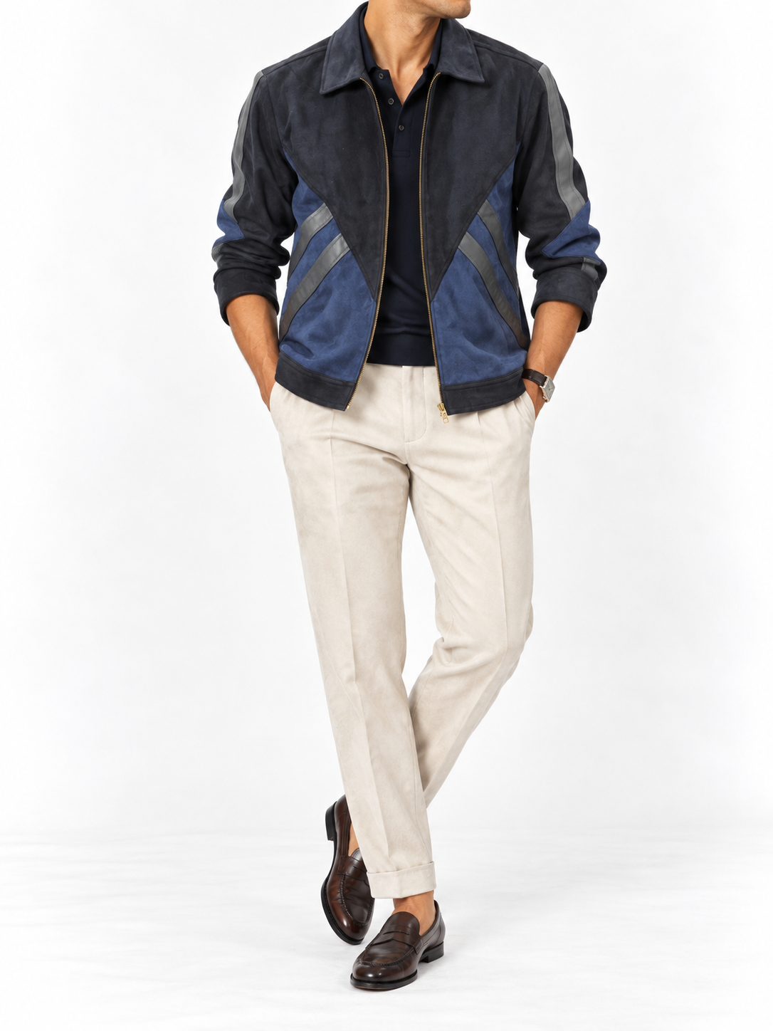 Midnight Blue Suede Colour-Block Shacket