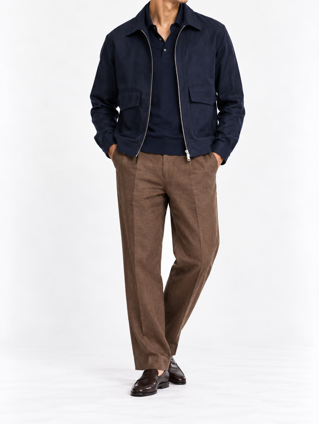 Midnight Navy Linen Zip Shacket front