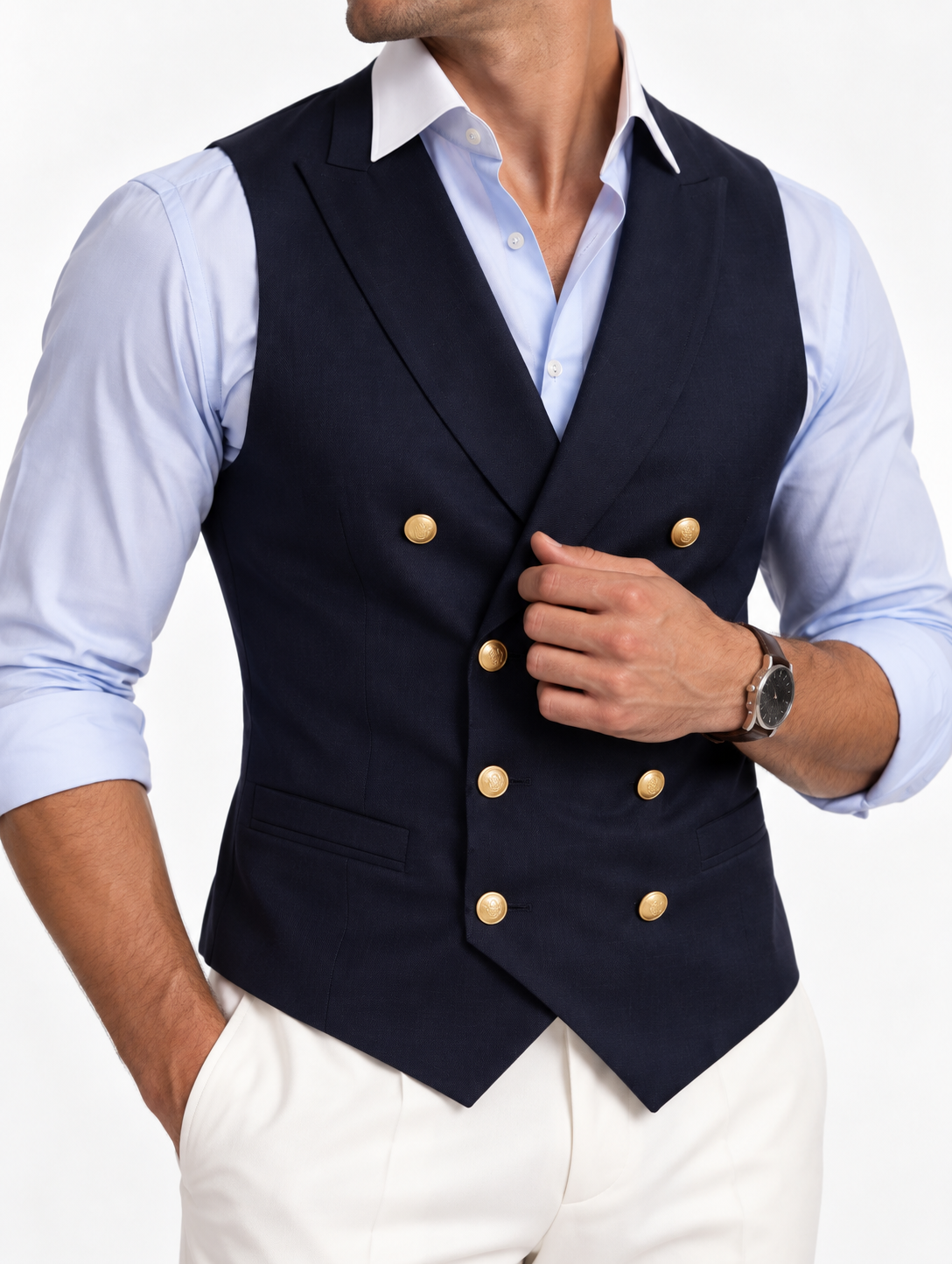 Midnight Navy Wool Blend Double-Breasted Jacket detail
