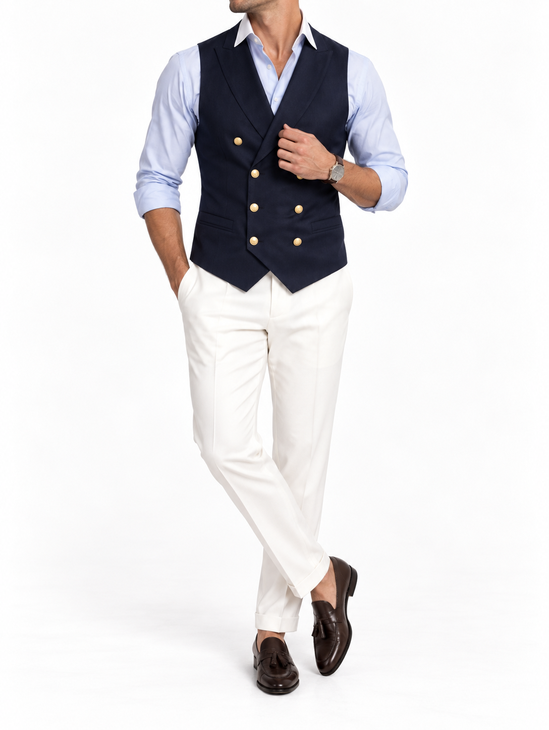 Midnight Navy Wool Blend Double-Breasted Jacket