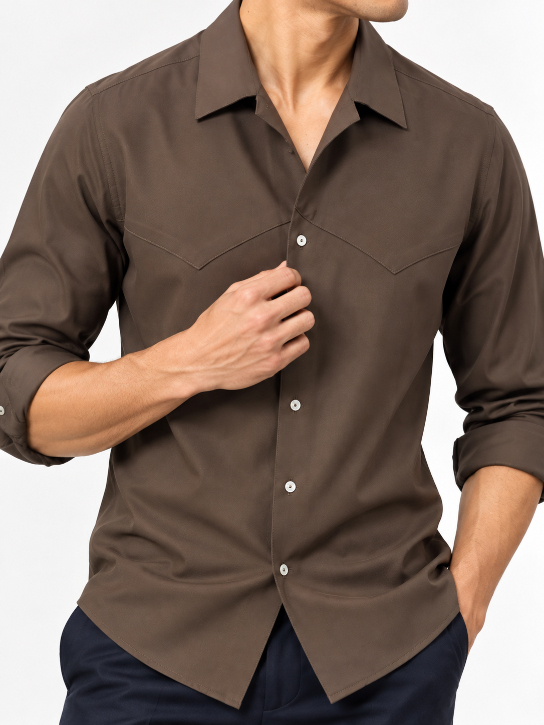 Mocha Brown Western Tenzin Shirt close-up