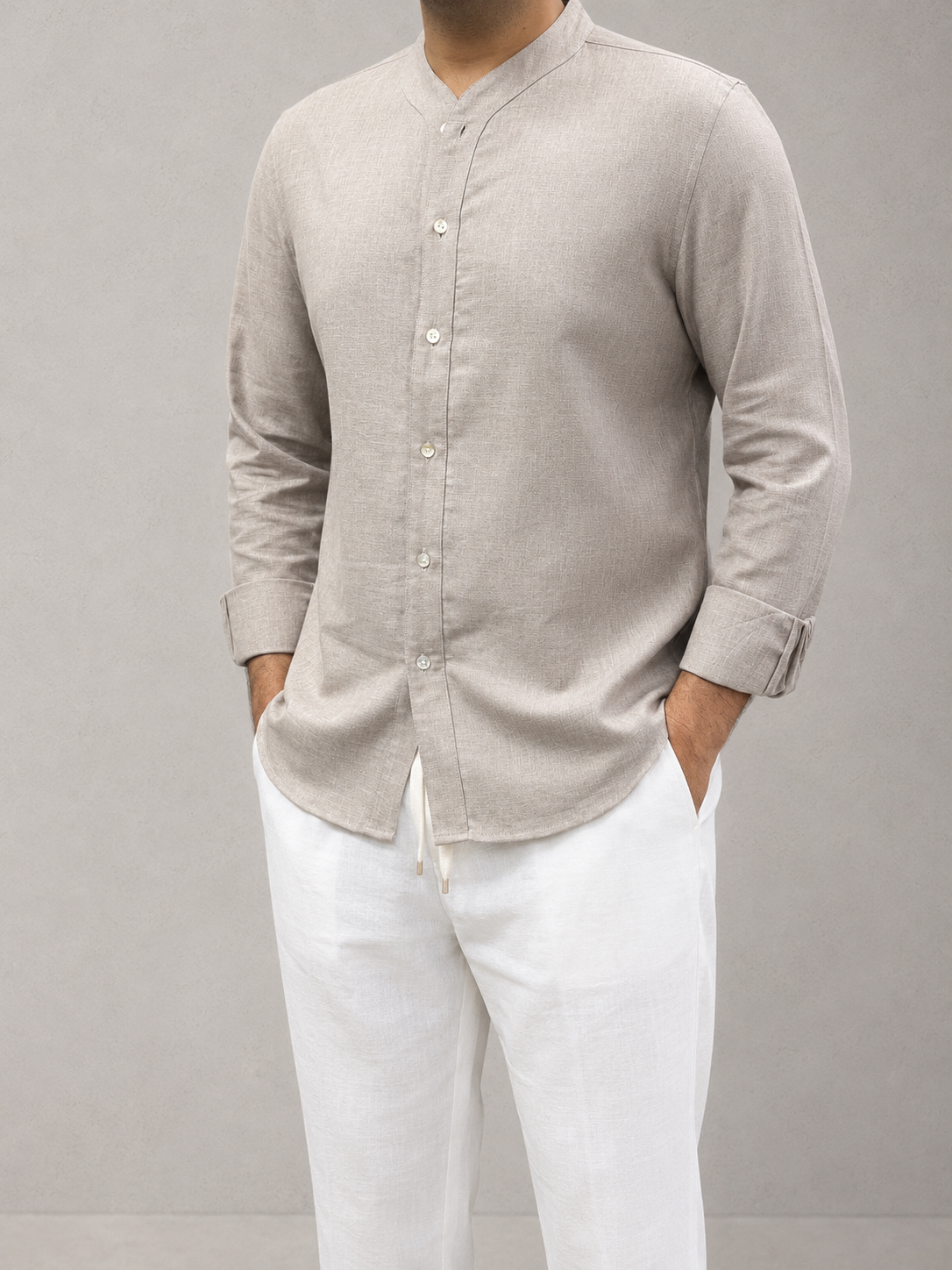 Natural Stone Linen Blend V-Neck Shirt