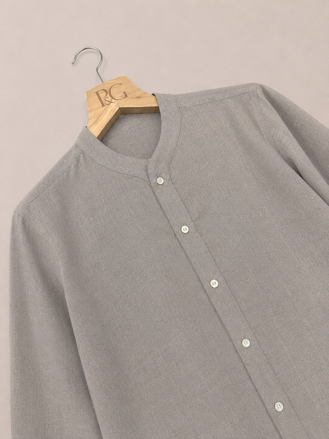 Natural Stone Linen Blend V-Neck Shirt