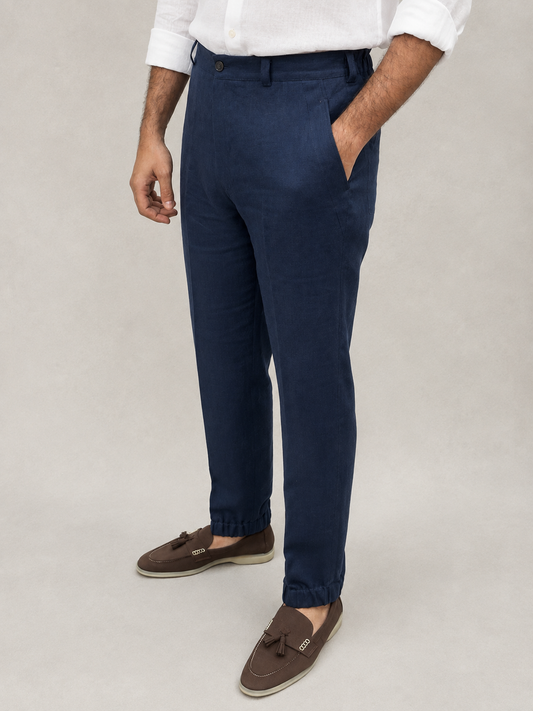 Midnight Navy Linen Lounge Jogger Trousers