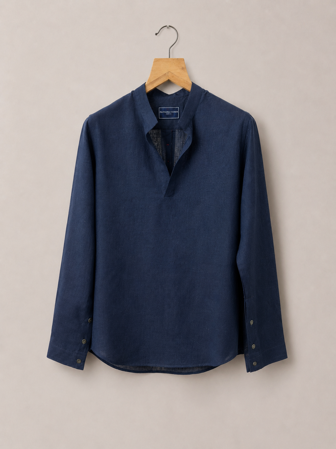 Midnight Blue Linen Blend Mandarin Shirt