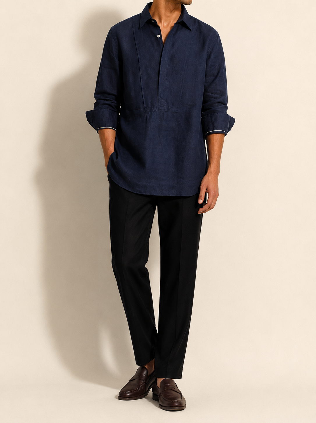Midnight Navy Linen Kurta