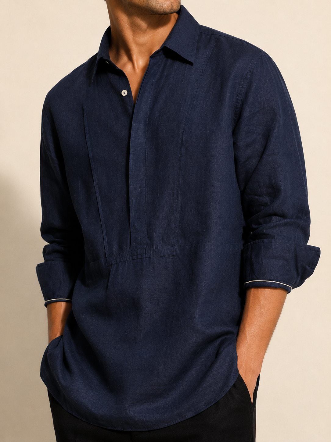 Midnight Navy Linen Kurta
