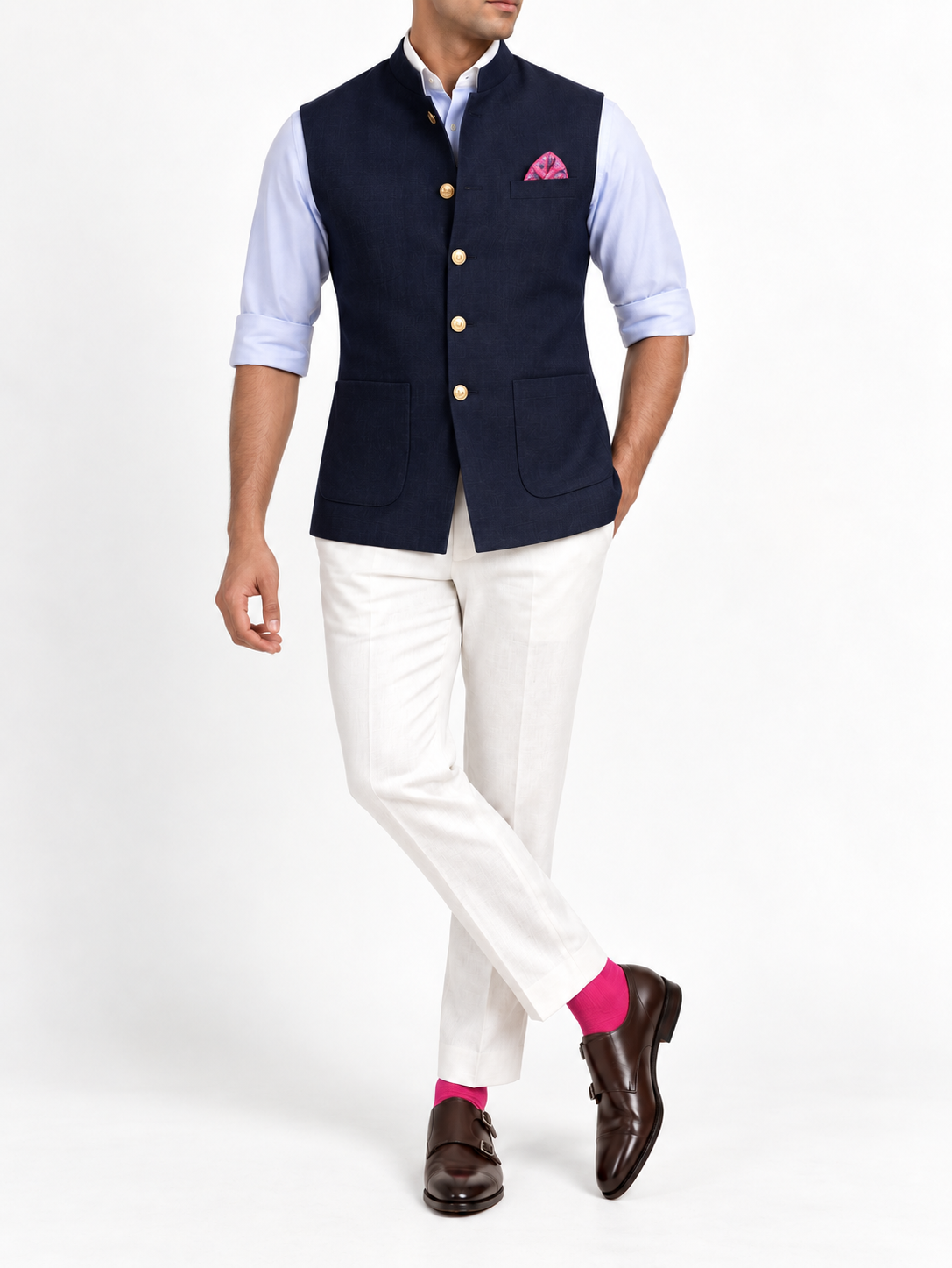 Midnight Navy Wool Nehru Jacket