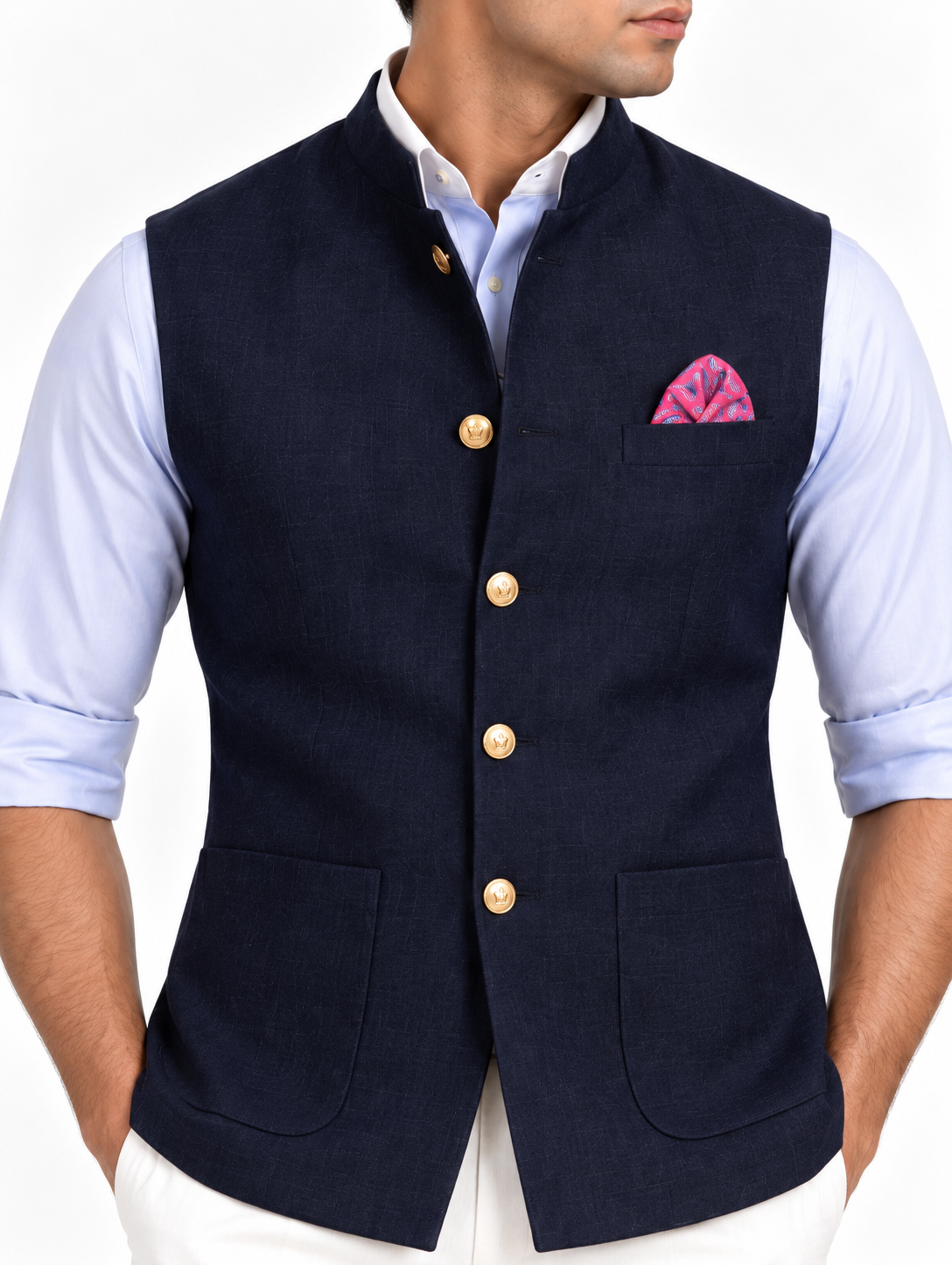 Midnight Navy Wool Nehru Jacket