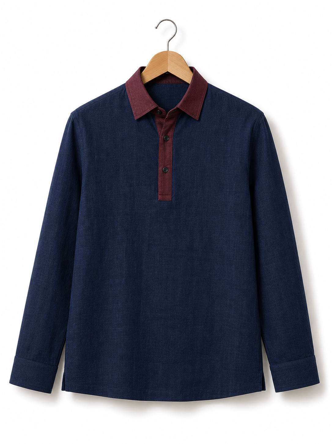 Midnight Navy Contrast Collar Linen Polo