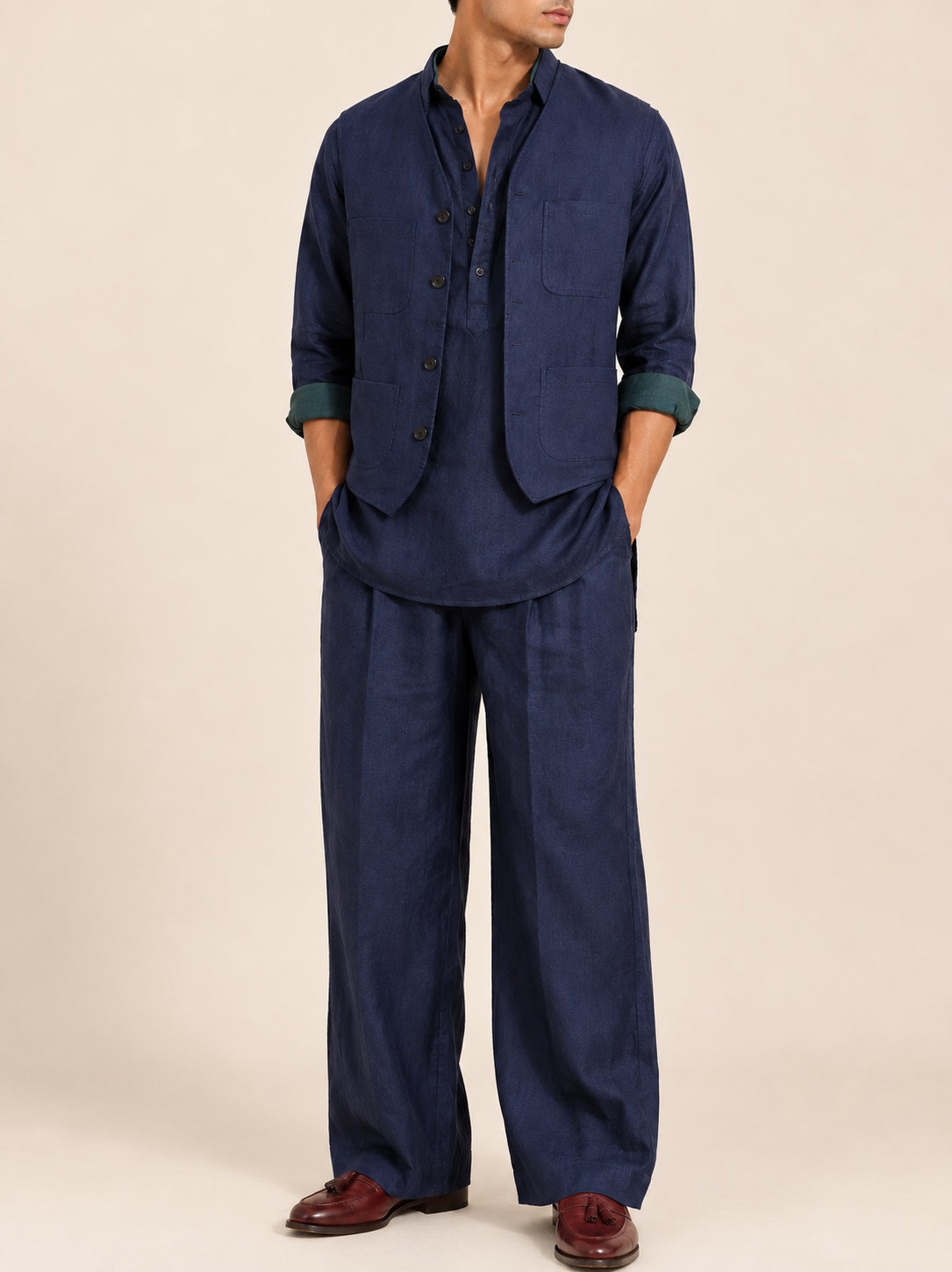 Midnight Navy Linen Kurta Set