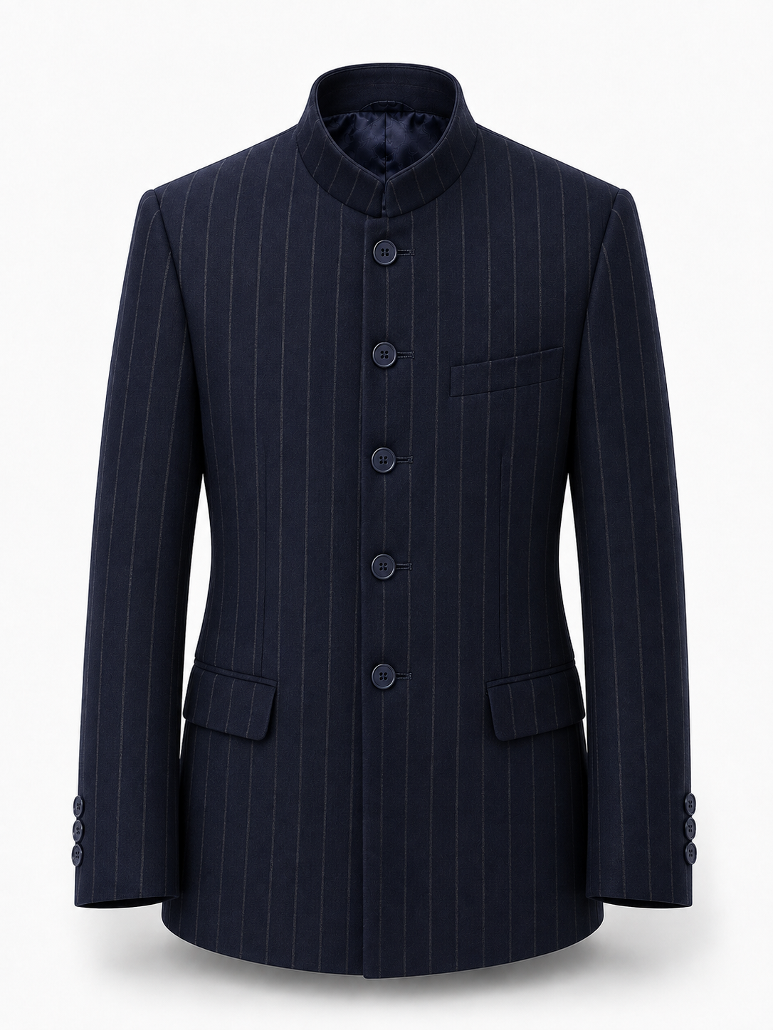 Midnight Navy Pinstripe Premium Wool Bandhgala