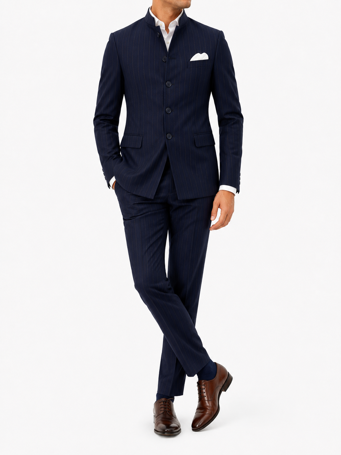 Midnight Navy Pinstripe Premium Wool Bandhgala