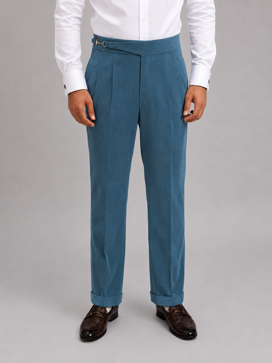 Ocean Blue Fine-Wale Corduroy Gurkha Trousers